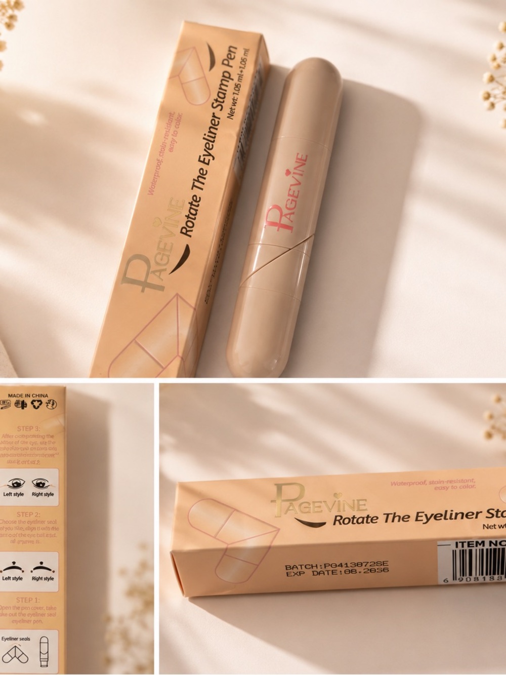 PAGEVINE Rotate The Eyeliner Stamp Pen - Black - Waterproof - Full Size - NIB